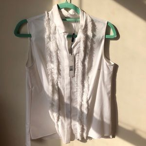 White poplin tank with fringe detail